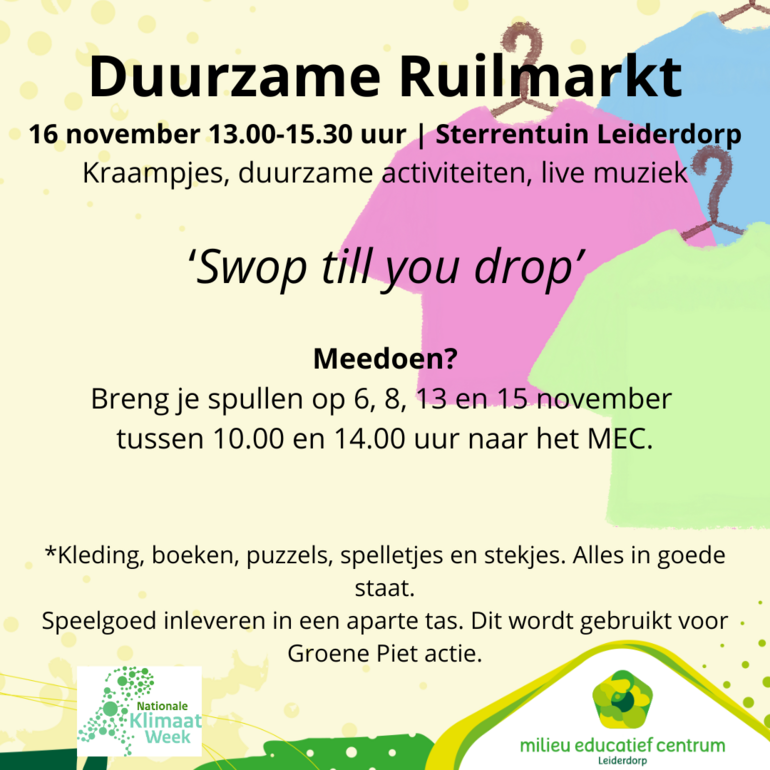 Flyer duurzame ruilmarkt 16 november bij de Sterrentuin