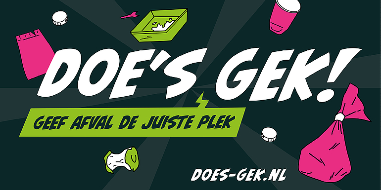 Banner van Doe's Gek campagne tegen zwerfafval